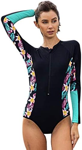 Funnygirl Women's Rashguard Long Sleeve Zip UV Protection Print Surfing Swimsuit Swimwear Bathing Suits