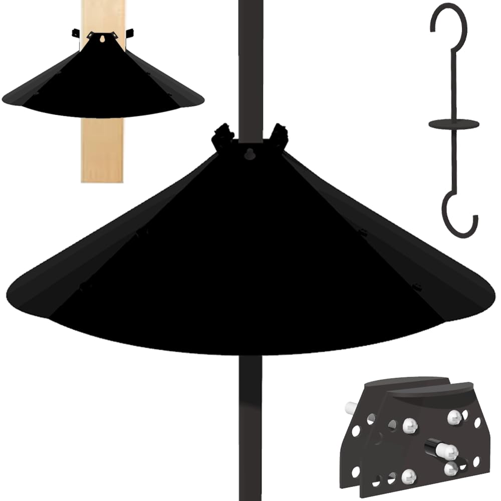 Photo 1 of PirateAnt 19 Inch Metal Squirrel Baffle?Adjustable Opening Size Squirrel Baffle for Up to 4x4 Wide Wooden Post,Squirrel Baffle for Bird Feeders Without Removing Bird Feeder Poles Or Shepherd's Hooks.