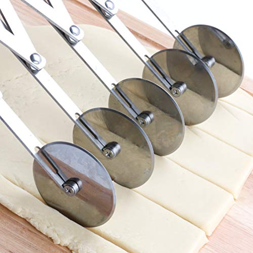 5 Wheel Pastry Cutter with Handle, Wosoova Stainless Steel Expandable Dough Divider Pizza Slicer Knife, Multi-Wheel Baking Cutter Roller for Brownies, Cookies, Cake, Pasta Dough (Handle Design)