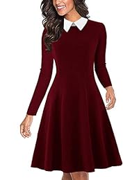 Drimmaks - Vestido de manga larga para mujer, estilo Peter Pan