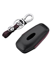 RoyalFox - Funda de piel con 5 botones para llave de coche para Ford Mustang Explorer Taurus F-150, Lincoln MKZ MKC MKX Smart Key, funda para llave de coche con llavero y gancho de metal, color negro