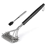 Hoonay Latest BBQ Grill Brush-Bristle Free Barbebue Grilling Cleaner Stainless Steel BBQ Cleaning Tool With Pastry Basting Brush, Safe And Effective,18