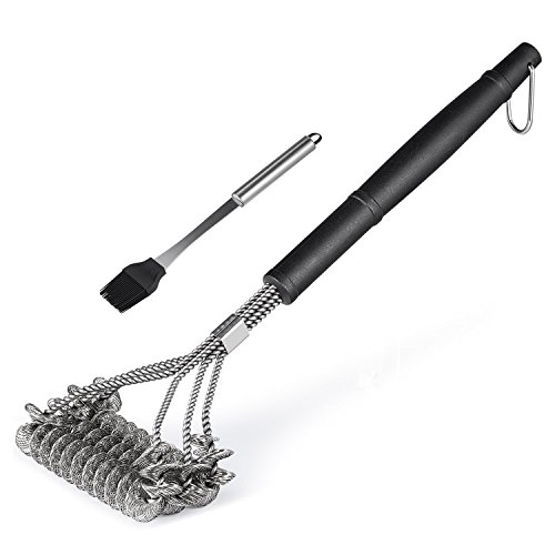 Hoonay Latest BBQ Grill Brush-Bristle Free Barbebue Grilling Cleaner Stainless Steel BBQ Cleaning Tool With Pastry Basting Brush, Safe And Effective,18