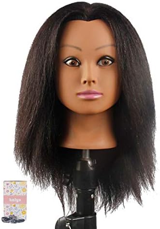Kalyx African Mannequin Head Real Hair for Cosmetology Manikin Maniquins Hairdresser Practice Training Head Doll Head and Table Clamp Stand(B12)