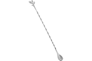 AnSaw Silver 10-Inch Stainless Steel Cocktail Spoon with Leaf Handle - Perfect for Mixing & Layering Drinks in Tall Cups, Bar & Shakers - Durable Long Handle Bar Stirrer,1-Pieces