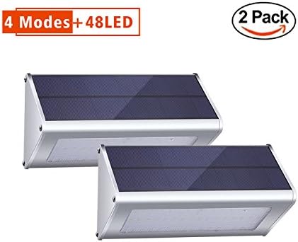 Solar Lights Outdoor Radar Motion Sensor with 4 Modes 48 LED Super Bright Aluminum Alloy Housing Wireless Security Waterproof for Garden Pathway Stair (2 Pack)