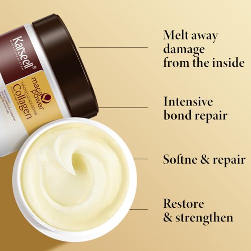 Karseell Collagen Hair Treatment Deep Repair Conditioning Argan Oil Collagen Hair Mask Essence for Dry Damaged Hair All Hair Types 16.90 oz 500ml