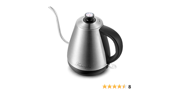 Amazon Com Anbanglin Tetera Electrica Con Termometro Calentador De Agua Electrico De Hervir Rapido Para Verter Sobre Cafe De Acero Inoxidable Apagado Automatico Con Controlador Strix 1 L Kitchen Dining