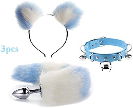 Cat Ear Headband PU Leather Choker Collar Necklace Fox Tail B-ütt an-âl Pl-ùg T-ö-ys