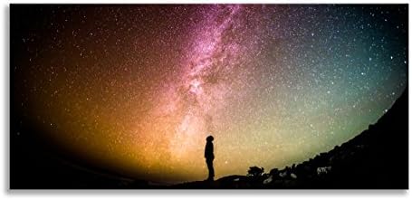 Multi Colour Night Sky Periscope Man Red Pink Yellow Green Astronomy and Space Panorama Canvas Wall Art Print for Living Room Bathroom Bedroom Kitchen Home Decor Picture Single Panel Framed Canvas Picture Giclee (30" x 14" (76 cm x 36 cm))