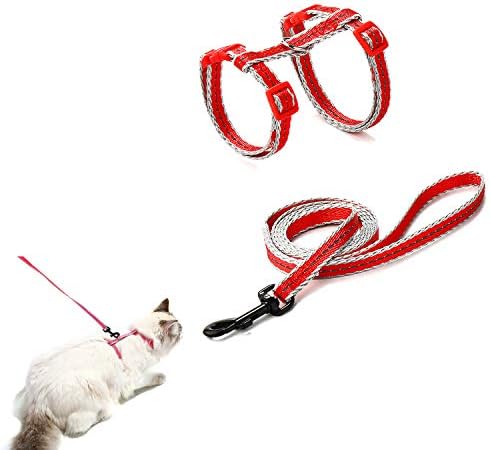 Crystal Pets Cat Harness Adjustable Reflective and Dog Leash, Locked with Neck（7"-10"） Chest（10"-17"） for Kitty Puppy Small Pet Walking