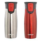 Contigo 2-Pack Vacuum-Insulated Autoseal Travel Tumblers with Easy Clean Lid, Stainless/Watermelon