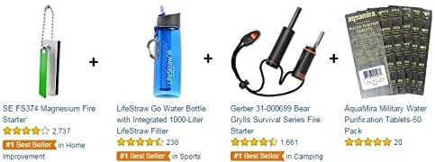 Perfect Package includes LifeStraw Family 1.0 Water Purifier + GERBER Bear Grylls Fire Starter + AquaMira Military Water Purification Tablets-50 Pack + SE FS374 Magnesium Fire Starter