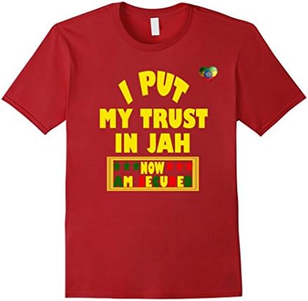 Mens I Put My Trust In Jah-Now Am Secured- Rastafarian T Shirt Medium Cranberry
