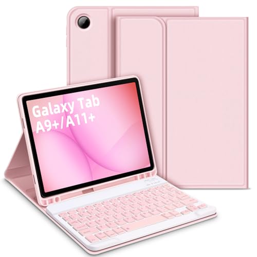 Capa com Teclado para Samsung Galaxy Tab A11+/A9+ 11", Layout em Português Brasileiro Teclado com Capa para Galaxy Tab A11 Plus 2025/ Tab A9 Plus 2023 11 Polegadas SM-X230/X236/X210/X215/X216, Rosa