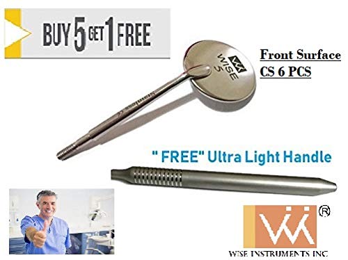 Dental Mouth Mirror # 5, Front Surface Cone Socket Anti Fog 6pcs."Free Handle"