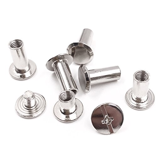 Seloky 75 Sets Silvery Chicago Screws Assorted Kit 1/4 3/8 1/2 Inches Screw Posts Metal Accessories Nail Rivet Chicago Button For DIY Leather Decoration Bookbinding Round Flat Head Stud Screw