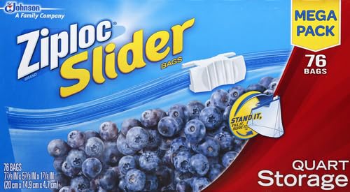 ZIPLOC QUART FOOD STORAGE SLIDER BAGS, POWER SHIELD TECHNOLOGY FOR MORE DURABILITY, 76 COUNT