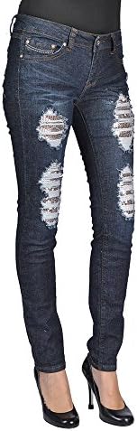 Cest Toi Women's Stretch Denim Ripped Skinny Dark Wash High Fashion Jeans