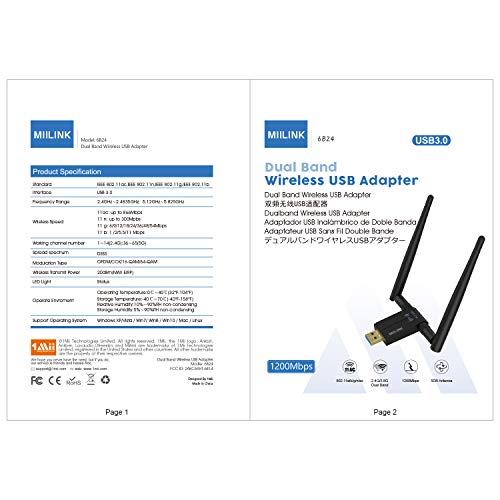 Wireless USB WiFi Adapter for PC - 802.11AC 1200Mbps Dual 5Dbi Antennas 5G/2.4G WiFi USB for PC Desktop Laptop MAC Windows 10/8/8.1/7/Vista/XP/Mac10.6/10.13, WiFi USB Computer Network Adapters