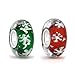 The Kiss Let It Snow Christmas Snowflake Murano Glass Bead for European Charm Bracelet (Red-Green)