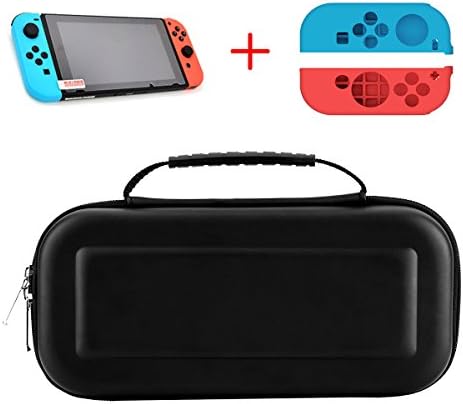 HuonGoo Carrying Case for Nintendo Switch Protective Storage Bag+ high-definition Glass Screen Protector for Switch 2017 +2 Piece Soft Anti-slip Silicone Protective Cover. (Black)