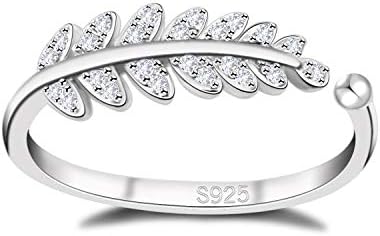 Lancharmed 925 Sterling Silver Olive Leaf Open Cuff Ring Promise Engagement Tail Rings Paved CZ Stones Wrap Gifts for Bridesmaid Bride Women Girls Teens