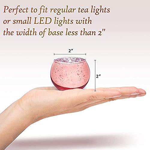 Volens Round Rose Gold Votive Candle Holders, Mercury Glass Tealight Candle Holder Set of 12