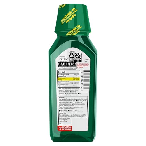 GOODSENSE NIGHTTIME COLD AND FLU LIQUID MEDICINE, 6 HOUR RELIEF OF FEVER, SORE THROAT, SNEEZING, RUNNY NOSE, COUGH, ORIGINAL FLAVOR