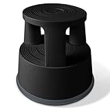 casa pura Black Kick Stool | Rolling Step Stool with Spring Loaded Wheels | Dent-Proof Polypropylene | 330 LBS Load Capacity
