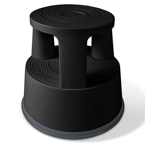 casa pura Black Kick Stool | Rolling Step Stool with Spring Loaded Wheels | Dent-Proof Polypropylene | 330 LBS Load Capacity