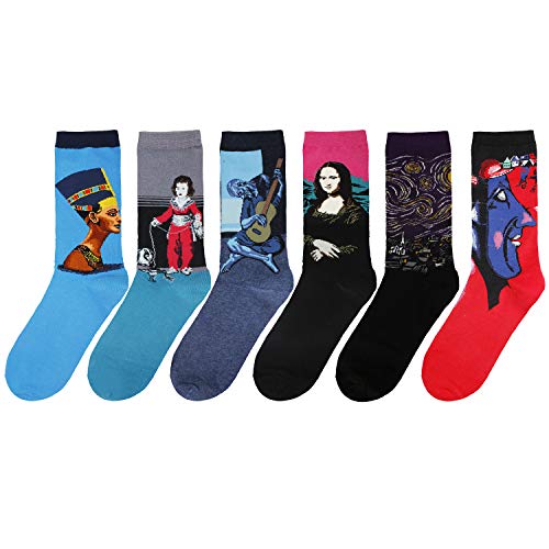 Zmart Men's Famous Painting Casual Cotton Sport Crew Socks 6-Pack, Men's US 7-11,6-pack,One Size - Thumbnail 2