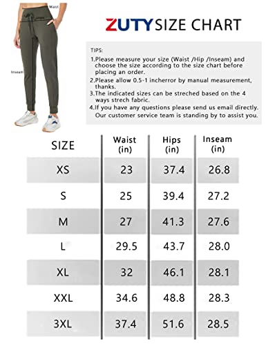 ZUTY Joggers for Women High Waisted Women Sweatpants with Pockets for Athletic Running Tapered Track Pants for Workout Army Green M