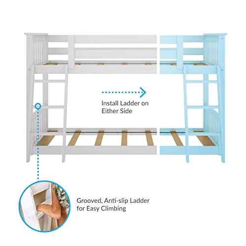 Max & Lily Low Bunk Bed, TwinOverTwin Wood Bed Frame For Kids, White Pricepulse