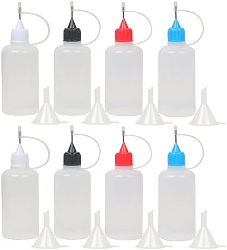 Precision Tip Applicator Bottles,50ml 8 Bottles and 8 Funnel,DIY Quilling Glue Applicator, Oiler Bottle, and Alcohol Ink to Use on Yupo Paper