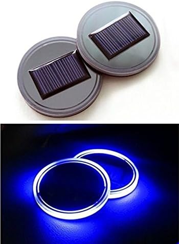 Solar LED Cup Holder Light Mat Pad Waterproof Car Cup Coasters Vibration Light Sensor Blue Pack of 2