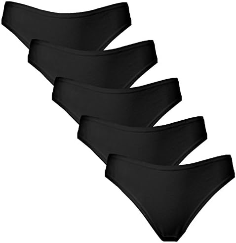 Dearling 5 Pack Women's Thongs Cotton Black G-String Panties Bikini Underwear