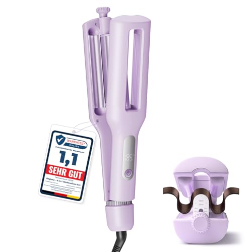 22/25/32/38 mm Adjustable Wave Iron for Hair - 4-in-1 Beach Waves Curling Iron, 3 Barrels Curling Irons with Display, Burn Protection, Fast Heating, 4 Temperatures (140-210°C), Purple