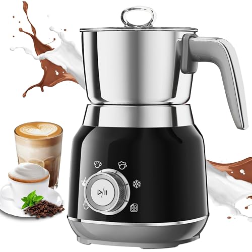 Yaskyly 6 in 1 Electric Milk Frother 560W 1L Cold Hot Foam Milk Warmer and Milk Warmer for Latte, Cappuccinos, Macchiato, Stainless Steel, Dishwasher Safe (Black)