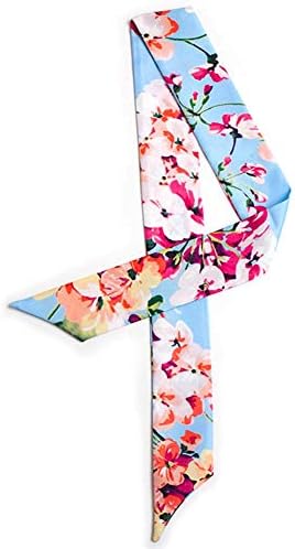 ANJUY Women's Flower Pattern Twilly Scarf Headband Neckerchief Handbag Ribbon Head Wrap,Pack of 2