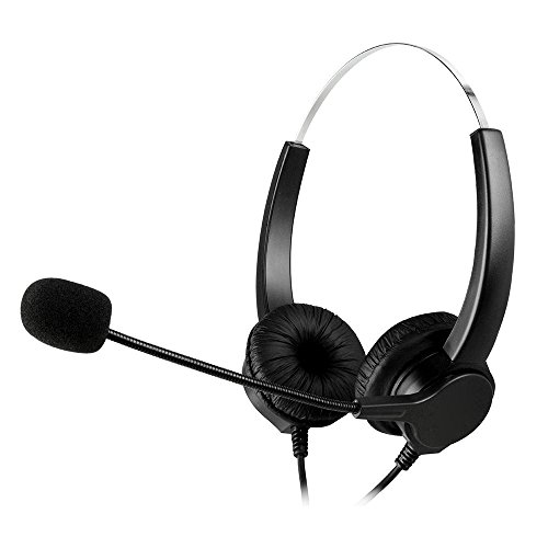 TelPal Corded Hands-free Call Center Noise Cancelling Corded Binaural Headset Headphones with Mic - Cord with USB Plug, Volume Control