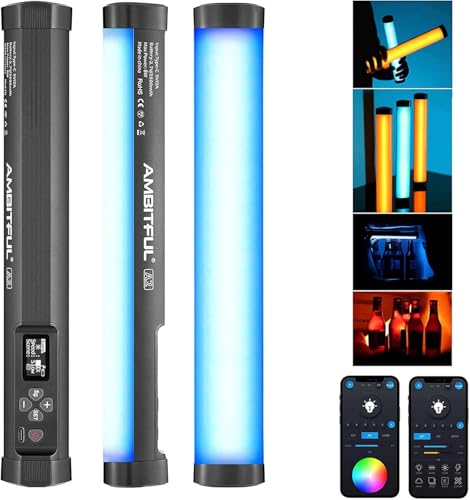 AMBITFUL A2 RGB LED Light Wand -Full Color Magnetic Video Light Stick,Handheld Tube Light with APP Control 29 Effects, 2500-8500K, 2500mAh, CRI 95+ for Photography, YouTube, TikTok (A2)