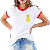 Solvang Fresh and Lovely Pineapple Fruit Print Short Sleeve Slim T-shirt