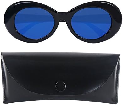 Ali Yee Rock Star Retro Fashion Thick Frame Clout Goggles Round Sunglasses (Black/Blue)