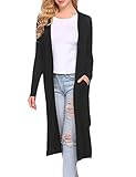 Women Solid Long Sleeve Cardigan Open Front Knit Sweater with Slits(XXL,Black)