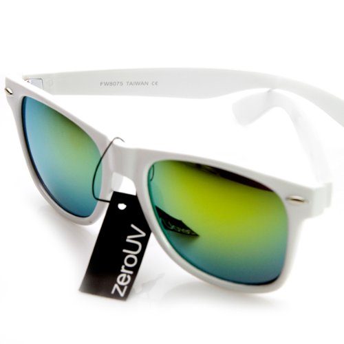 zeroUV 8025 Retro Matte Black Horned Rim Flash Colored Lens Sunglasses, White Sun, 50mm