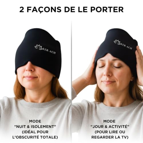 KER-ACH Cold and Hot Migraine Mask | Reusable 360° Gel Cap | Migraines, Headaches, Headaches, Sinus, Stress | Compression Eye Mask | Men and Women | eBook Free