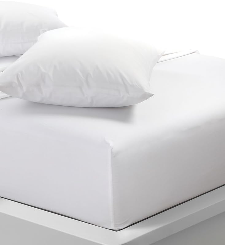 Fitted Sheet Double size White Soft, Deep Pocket, Wrinkle Free, Easy Care Poly Cotton (D white)