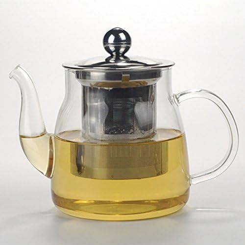 Flowering Glass Teapot with Removable Stainless Steel Infuser &amp; Lid Blooming and Loose Leaf Tea Pot Stovetop Safe 17oz/500ml