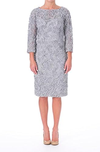 Sue Wong Womens Mesh 3/4 Sleeves Cocktail Dress Gray 6